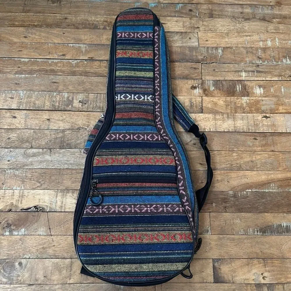 Boho Woven Striped Ukulele Backpack Padded Soft Case 25.75 in Multi-Color